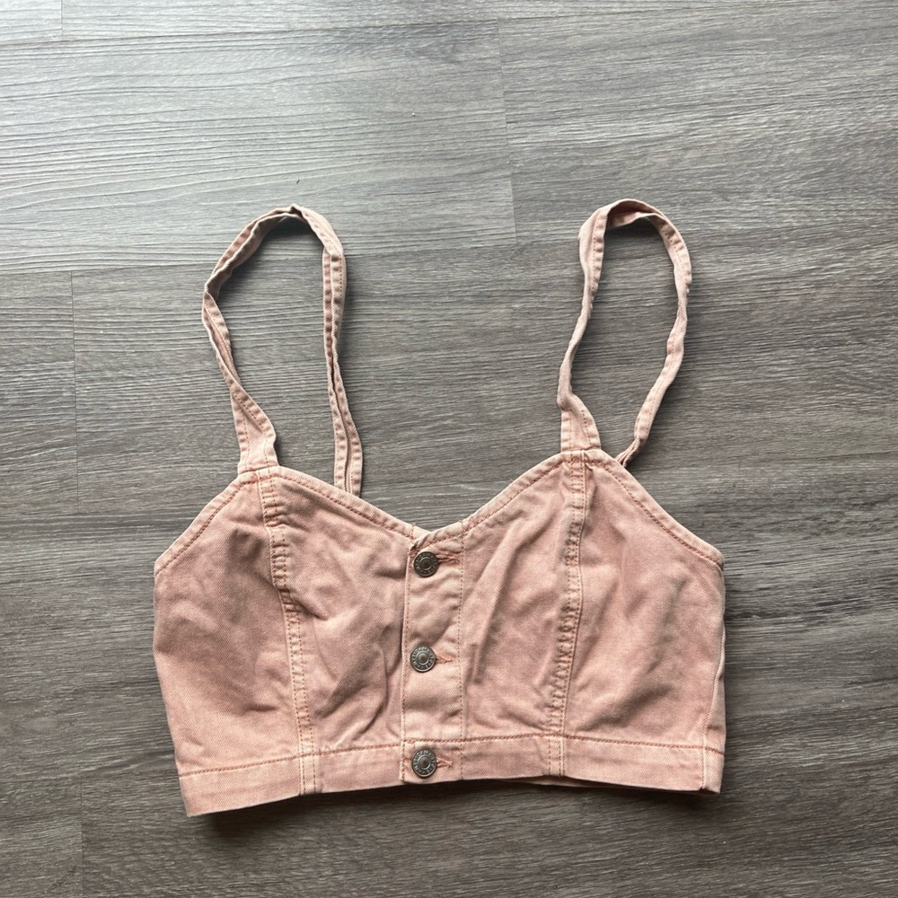 American Eagle Rose pink denim cropped top shirt size 4